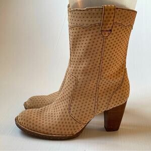 Born Genevieve polka dot stack heeled boots leather upper size 7.5